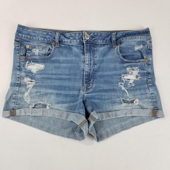 American Eagle Shorts Womens 18 Hi-Rise Shortie Super Stretch Distressed Denim - Picture 1 of 8